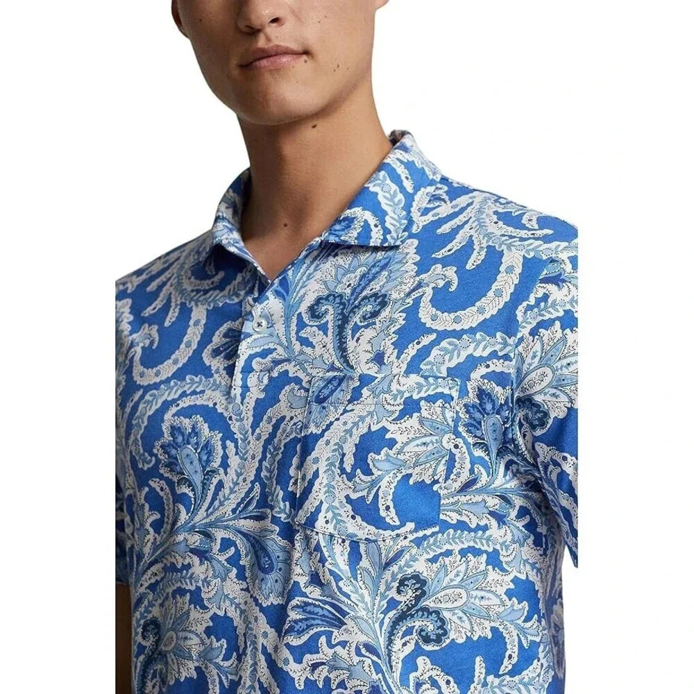 Polo Ralph Lauren Polo Shirt Men XL Blue White Paisley Jersey Standard Fit FTS24